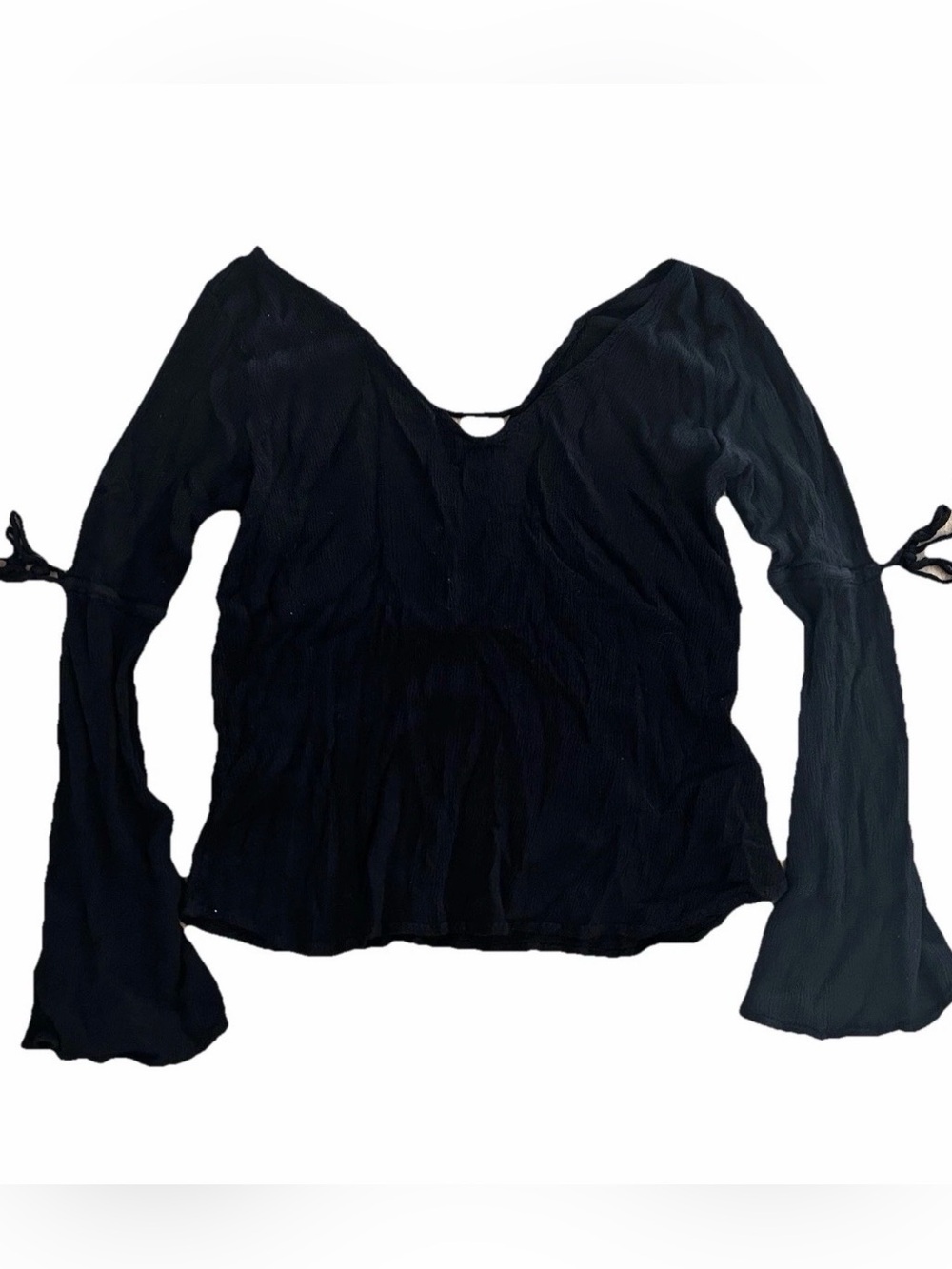 Hollister Black V-Neck Blouse with Tie Sleeves